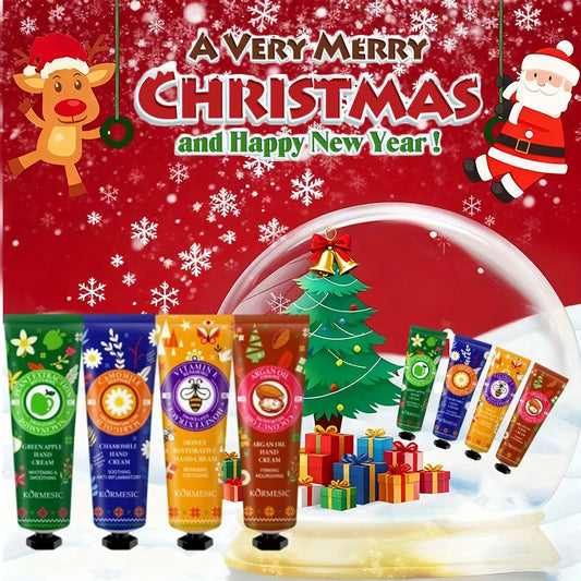 4 pcs Christmas Hand Cream Set Moisturizing Cream for Dry and Cracked Skin Non-Oily Travel Size Hand Cream Valentine's Day Gift