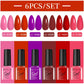 LILYCUE 6Pcs/Set Red Nude Glitter Gel Nail Polish Gorgeous Full Coverage Soak Off UV Gel Nail Art Base Top Coat Gel Polish Kits