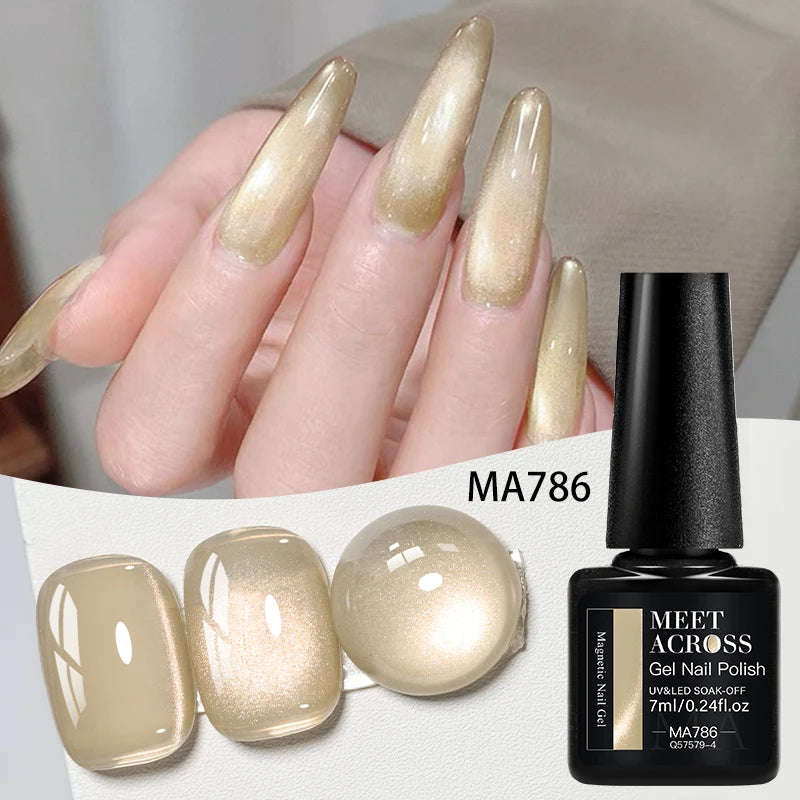 MEET ACROSS Guava & Grape Color Cat Magnetic Gel Green Glass Bead Cat Eye Gel Soak Off UV Gel Nail Art Varnish Salon Home DIY