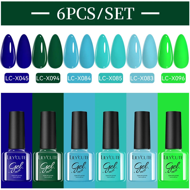 LILYCUE 6Pcs/Set Red Nude Glitter Gel Nail Polish Gorgeous Full Coverage Soak Off UV Gel Nail Art Base Top Coat Gel Polish Kits