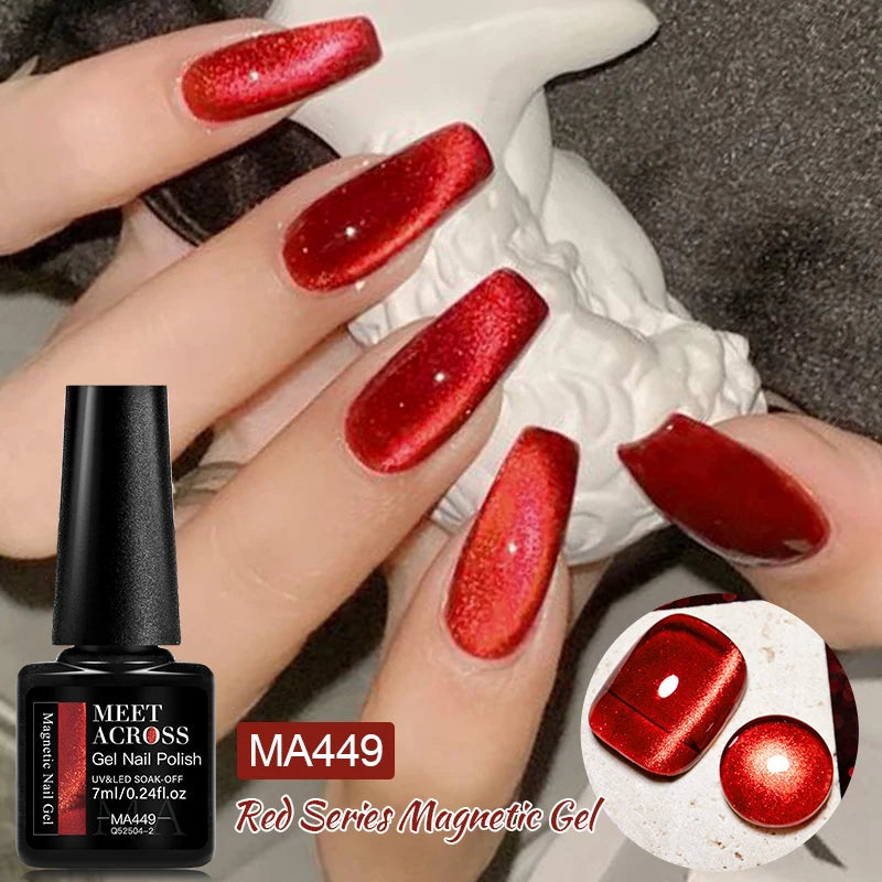 7ml Red Series Cat Magnetic Gel Nail Polish Sparkle Glitter Semi Permanent Nail Art UV Gel Varnish Manicure For Valentines Nails