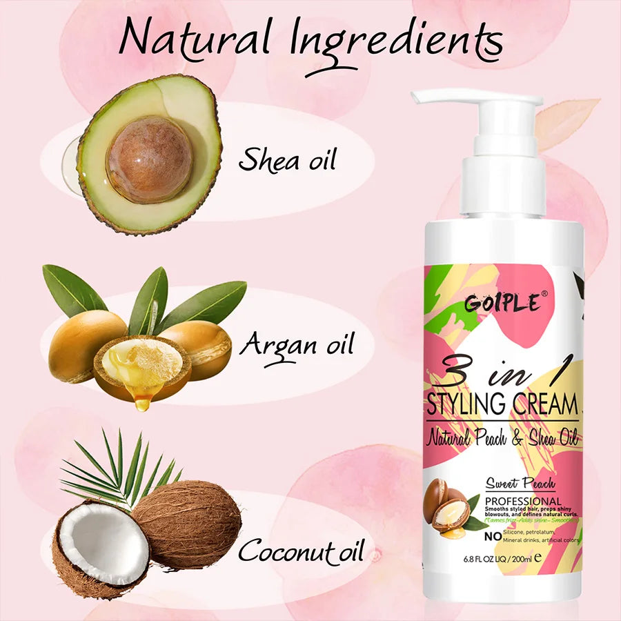 3 In 1 Leave-In Conditioner Curl Elasticity Styling Cream Tames Frizz Shine Smooth Hairs Enhance Define Cream for All Hair Types