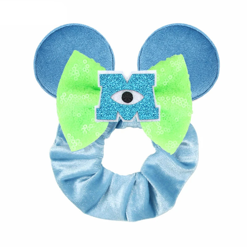 Disney Mouse Ears Velvet Scrunchies Hairband Women Elastic Ponytail Holder Girls Sequin Bow 2023 Kids Party DIY Hair Accessories