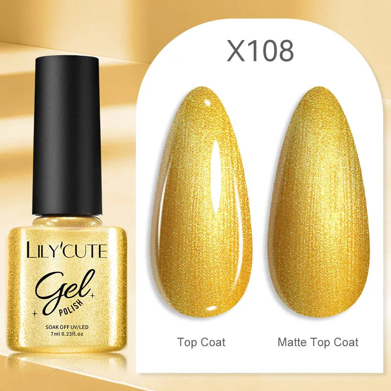 LILYCUTE 7ml Gold Sparkling Glitter Gel Nail Polish Semi Permanent UV Gel Soak off UV LED Nail Gel Varnish For Nail Manicure DIY