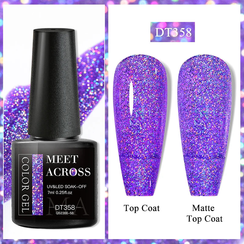 MEET ACROSS 7ml Purple Nail Gel Polish Semi Permanent Nail Art For Nails Decoration UV LED Painting Gel Varnish Nail Supplies