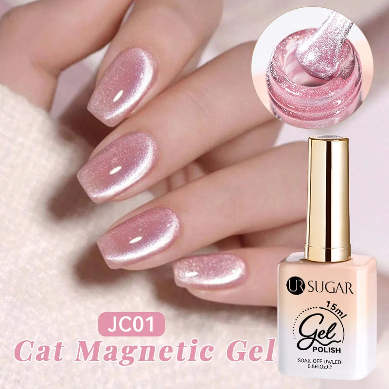 UR SUGAR 15ml Jelly Pink Cat Magnetic Gel Nail Polish Glitter ICE Soak Off Ceramic UV Gel Semi-permanent Nail Supplies Manicure
