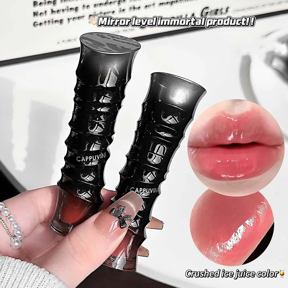 Crystal Punk Red-Brown Glossy Lip Stain Mirror Lip Glaze Sheer Nude Glitter Lip Tint Watery Shine Plumping Makeup Cosmetics