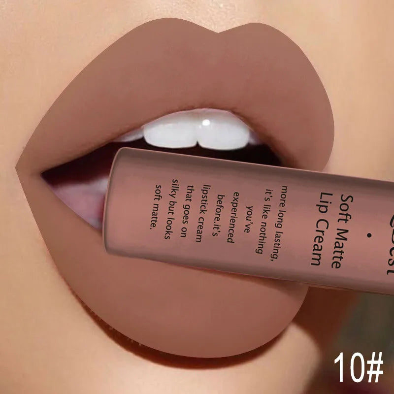 QIBEST Matte Liquid Lipstick Waterproof Lasting Velvet Lip Gloss Tint Tube Nude Pigment Red Black Purple Orange Lipsticks Makeup