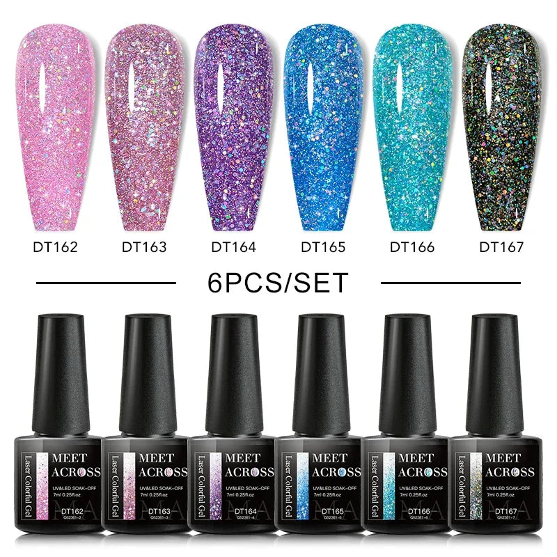 MEET ACROSS 6Pcs Gel Nail Polish Set Pink Red Green Macaron Color Manicure Kit For Nails UV Gel Nail Art Varnish Nail Supplies