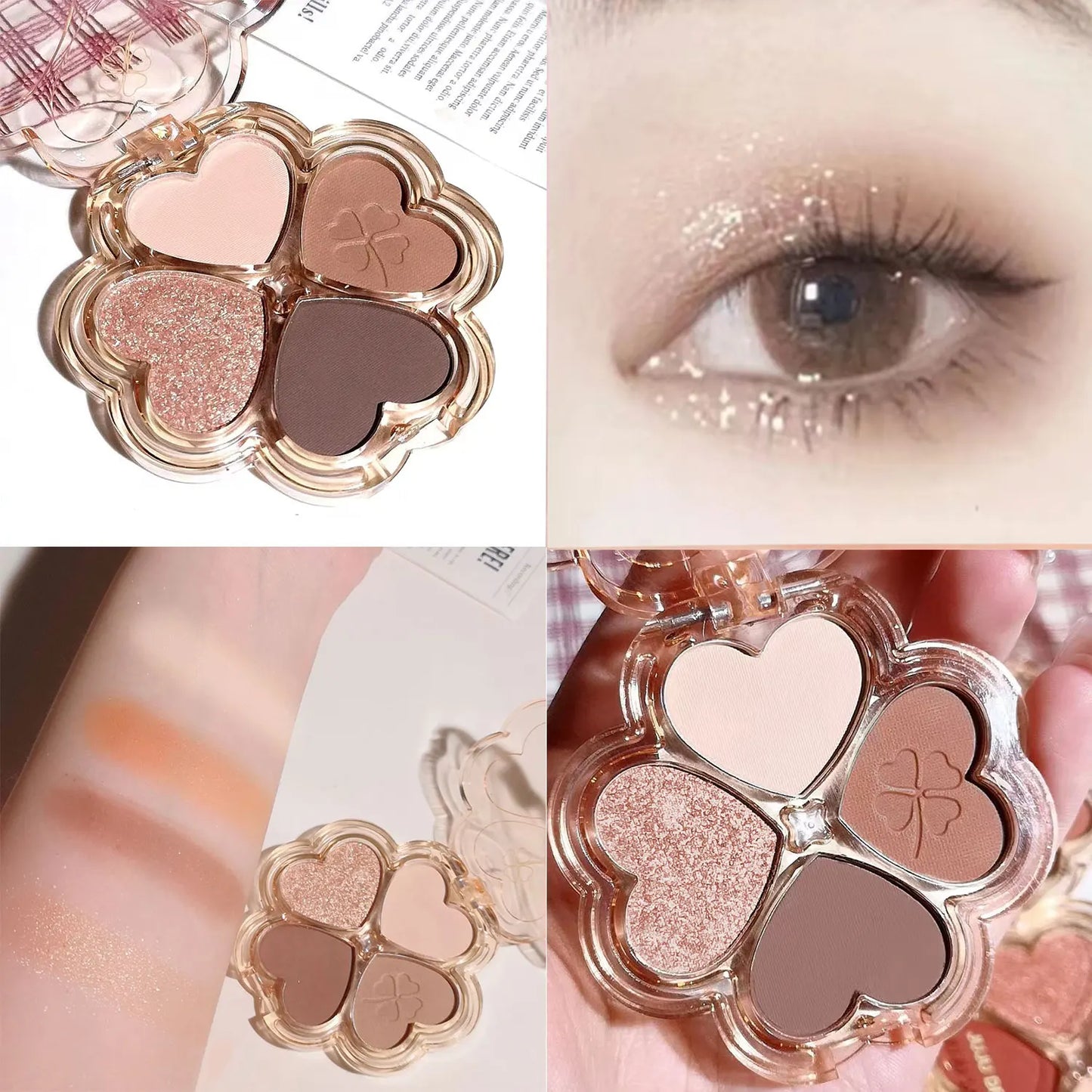 Lucky Clover Eyeshadow Palette, Daily Earthy Color, Fine Glitter, Pearlescent Matte, Pure Lust Four-Color Eyeshadow Palette