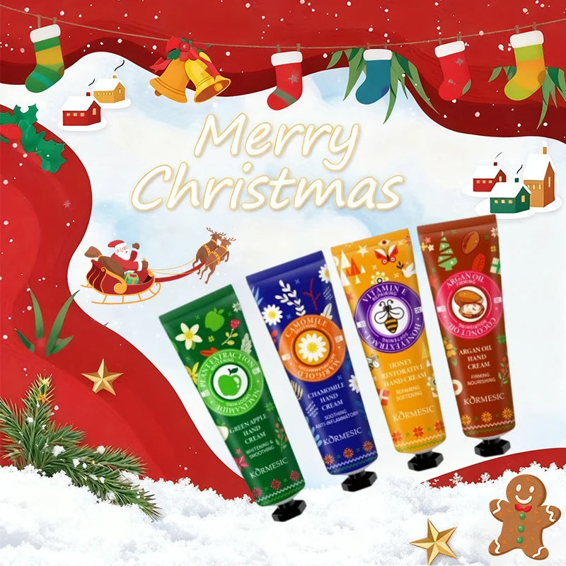 4 pcs Christmas Hand Cream Set Moisturizing Cream for Dry and Cracked Skin Non-Oily Travel Size Hand Cream Valentine's Day Gift