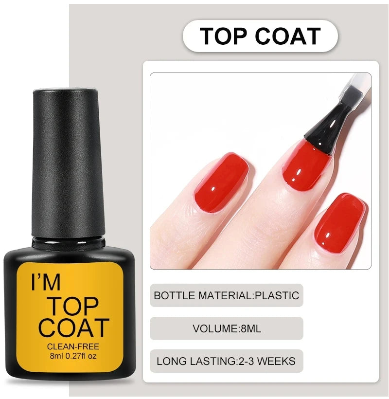 4 Pcs/Set Top Coat And Base Coat Clear Gel Nail Polish Kit Semi Permanent Nail Art Manicure Soak Off LED UV Gel Varnishes Set