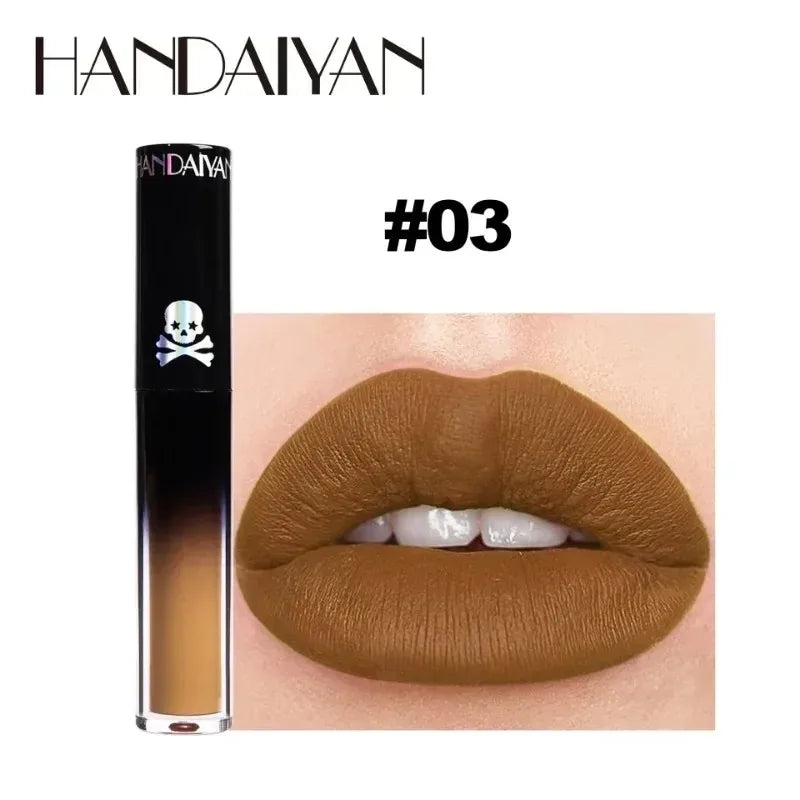 Matte Black Liquid Lipstick Waterproof Long Lasting Lip Gloss Tint Sexy Red Brown Metallic Lipstick Halloween Makeup Cosmetics