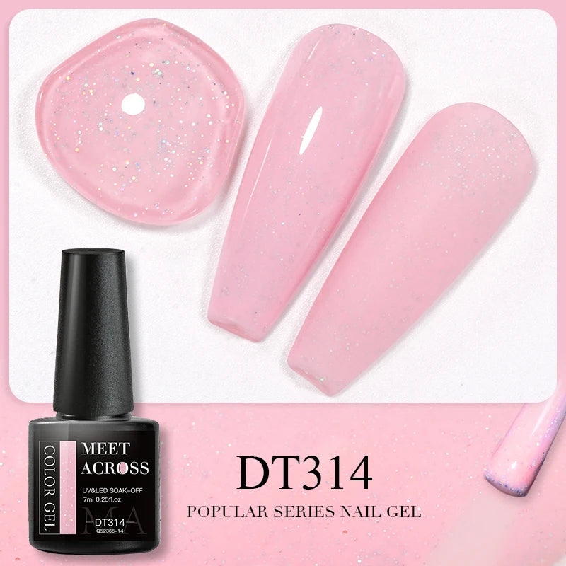 MEET ACROSS 7ml 140 Colors Glitter Gel Nail Polish Fluorescent Laser Semi Permanent Soak Off Nail Art UV Gel Varnish Manicure