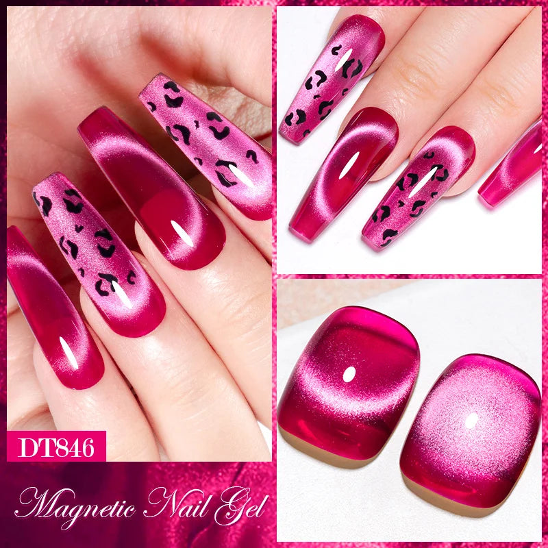 MEET ACROSS Pink Red Cat Eye Gel Nail Polish 7ml Jelly Amber Cat Magnetic Gel Nail Soak Off UV LED Semi Permanent Gel Nail Art