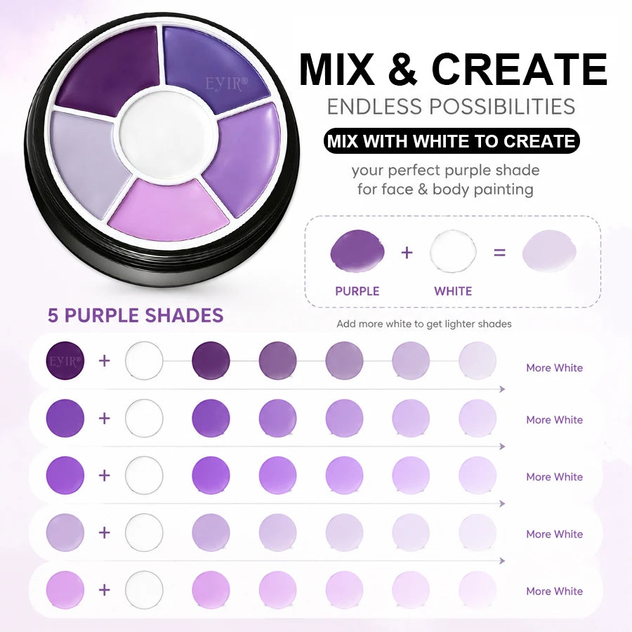 6 Colors Purple Face Body Paint Palette Water Activated SFX Makeup Kit With Brush Cosplay Halloween Party Festival Painting Set