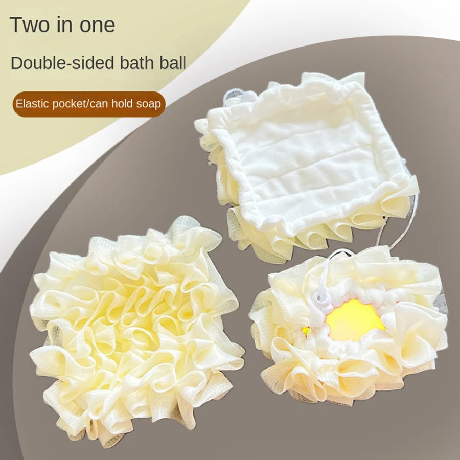 Soft Skin-Friendly Floral Lace Bath Sponge - 2-in-1 Soap Storage Bag for Shower Gel and Exfoliator