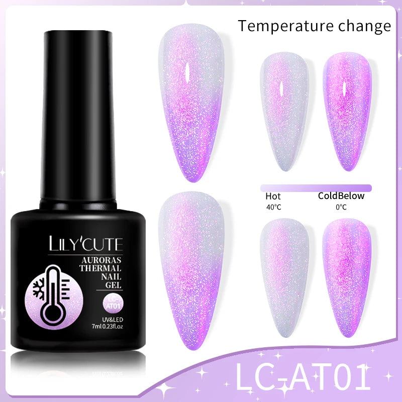 LILYCUTE Thermal Nail Gel Polish 3 Layers Temperature Shiny Color Changing Series Semi Permanent  Soak Off UV Nail Gels Polish