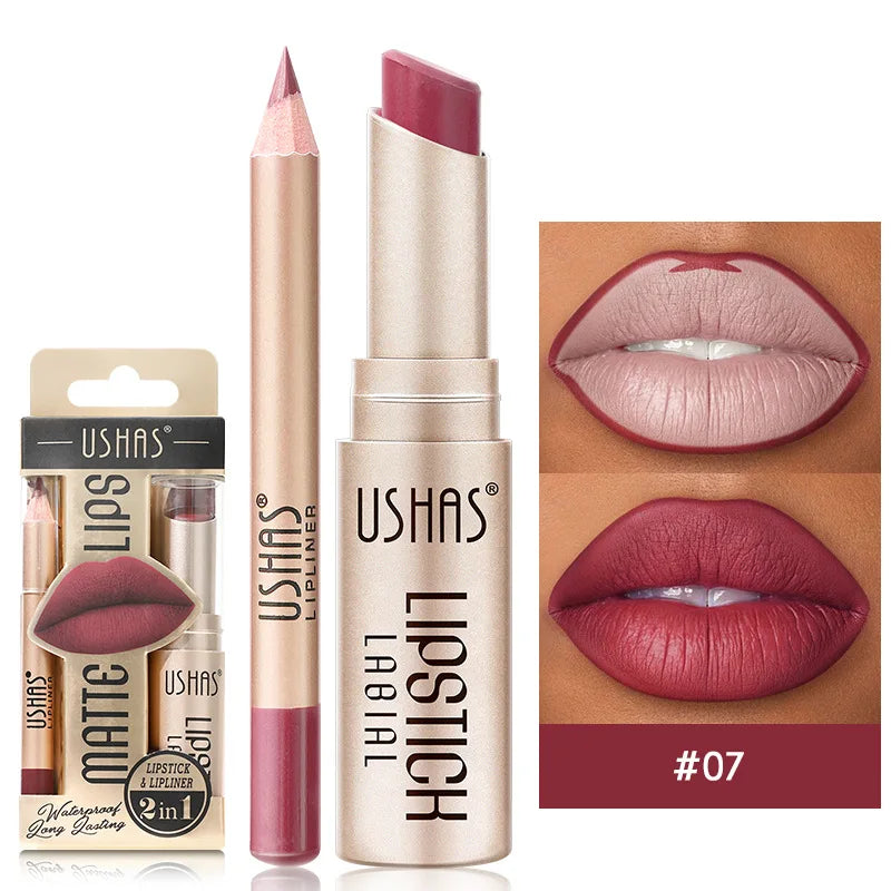 2-in-1 Matte Lipstick & Lip Liner Set – 12 Colors Lip Pencil, High Pigment, Waterproof, Long-Lasting Lipstick for Lips Makeup