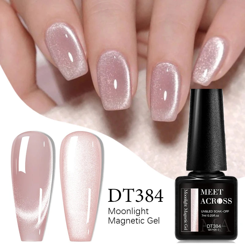 MEET ACROSS Pink Red Cat Eye Gel Nail Polish 7ml Jelly Amber Cat Magnetic Gel Nail Soak Off UV LED Semi Permanent Gel Nail Art