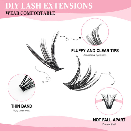 Lashes Clusters Set Extensions Kit Fake eyelashes Mix Lash Clusters with Lash Bond Seal and Lash Applicator Tool Makeup