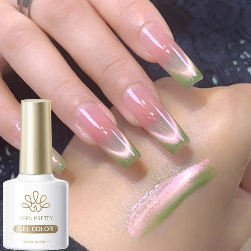 BORN PRETTY 10ml Flow Light White Cat Magnetic Gel Nail Polish Ultra Shine Soak Off UV Gel Mirror Glass Bead Gel Nail Art