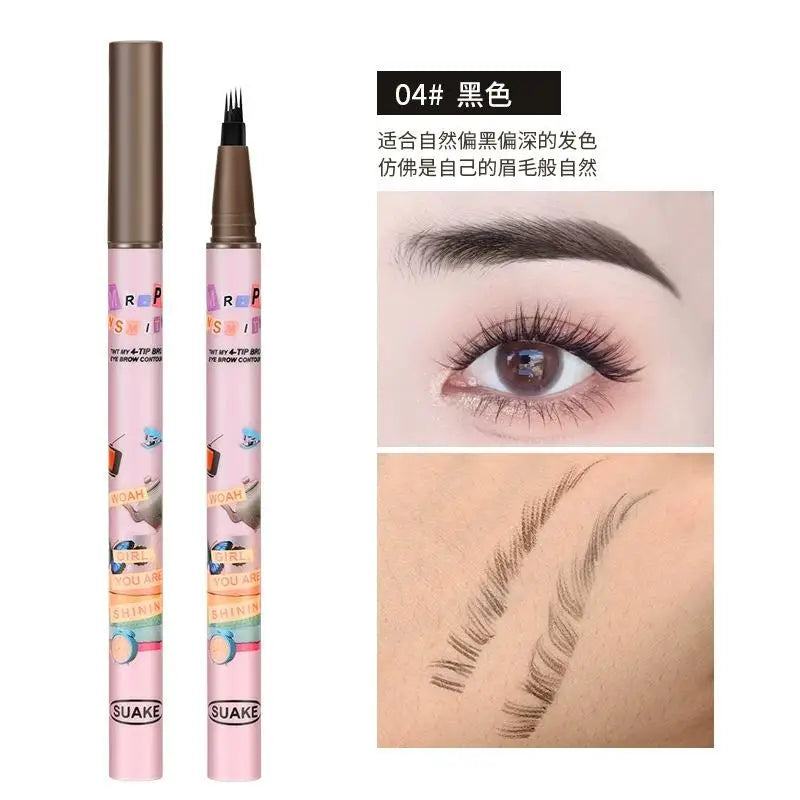 4 Colors Waterproof Eyebrow Pen with 4-Fork Tip – Long-Lasting, Natural Dark Brown Liquid Brow Enhancer