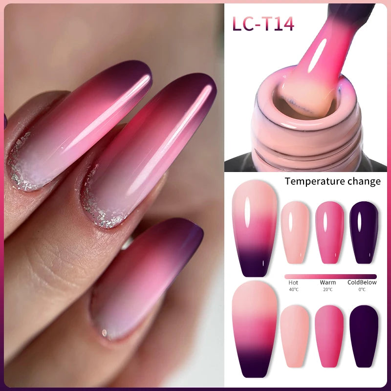 LILYCUTE 7ML Auroras Thermal Gel Nail Polish Nude Dark Purple Glitter Gradient Temperature Color Changing Nail Art Gel Varnishes