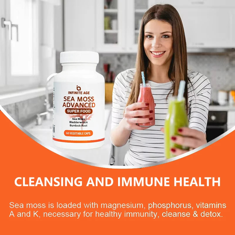 1250 Mg Sea Moss Advanced Superfood - High Potency, Vegan - Irish Sea Moss, Fucus, Burdock Root - Overall Health, Immune Support