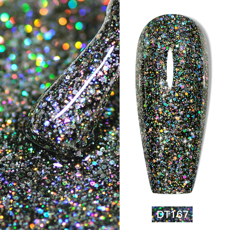 MEET ACROSS 7ml Glitter Gel Nail Polish Sparkly Sequins UV LED Soak Off Varnish For Manicure Semi Permanent Nail Art Gel Polish
