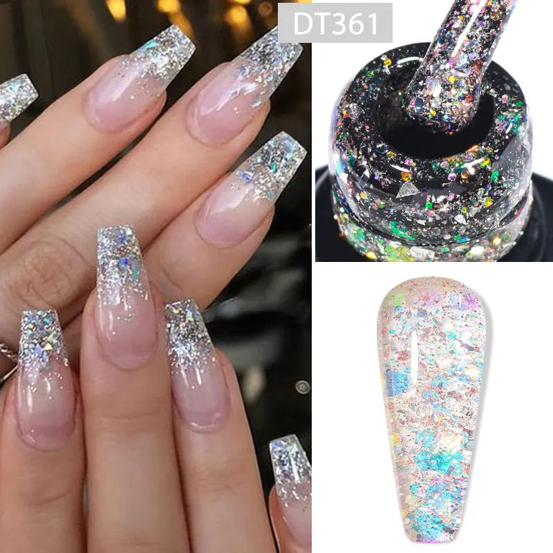 MEET ACROSS 7ml Glitter Gel Nail Polish Sparkly Sequins UV LED Soak Off Varnish For Manicure Semi Permanent Nail Art Gel Polish