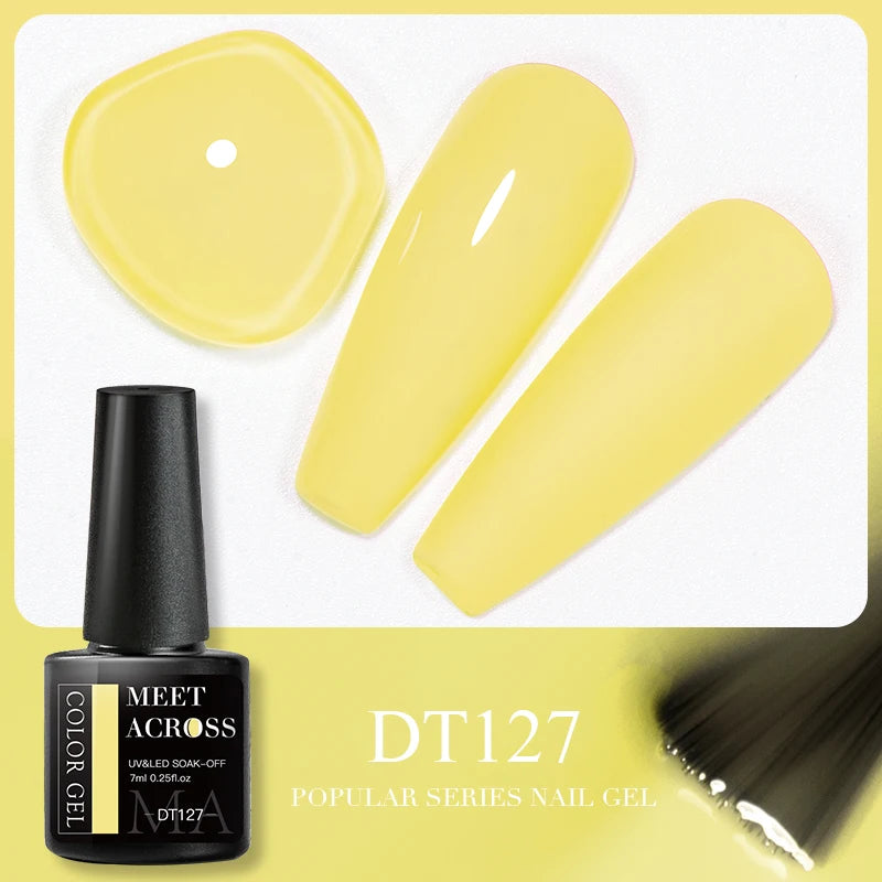 MEET ACROSS 7ml 140 Colors Glitter Gel Nail Polish Fluorescent Laser Semi Permanent Soak Off Nail Art UV Gel Varnish Manicure