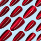 24pcs Glossy Red Cat's Eye Press On Nails Full Cover Nude Color Wearable Almond False Nails Charms Detachable Fake Nail For Girl