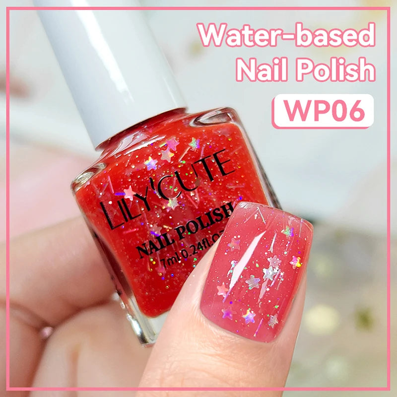 LILYCUTE 7ml Water-Based Glitter Nail Polish Long Lasting Quick Drying No Need of Lamp to Cure Nail Supplies For Nail Manicure