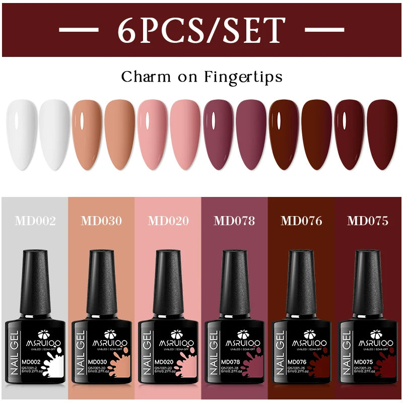 MSRUIOO 6Pcs/Set Colorful Gel Nail Polish Nail Supplies Semi Permanent Soak Off Nail Art Gel Varnish Manicure For Nails