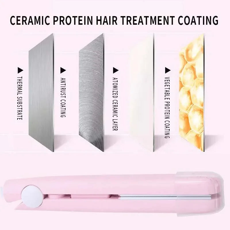 Mini Hair Straightener Clipboard Small Power Plug Curling Hair Straight Hair Girls Air Bangs Portable Hair Straightener