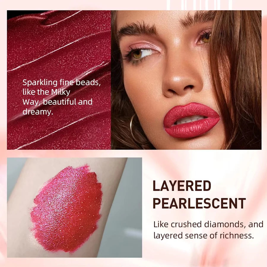 Multi-color Glitter Lipstick Beauty Girl Diamond Waterproof Lip Tint Long Lasting Shimmer Lip Makeup Red Rose Pearlescent  Lip