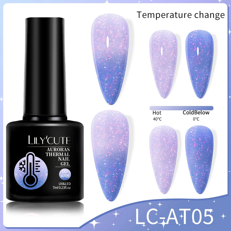 LILYCUTE 7ML Auroras Thermal Gel Nail Polish Nude Dark Purple Glitter Gradient Temperature Color Changing Nail Art Gel Varnishes
