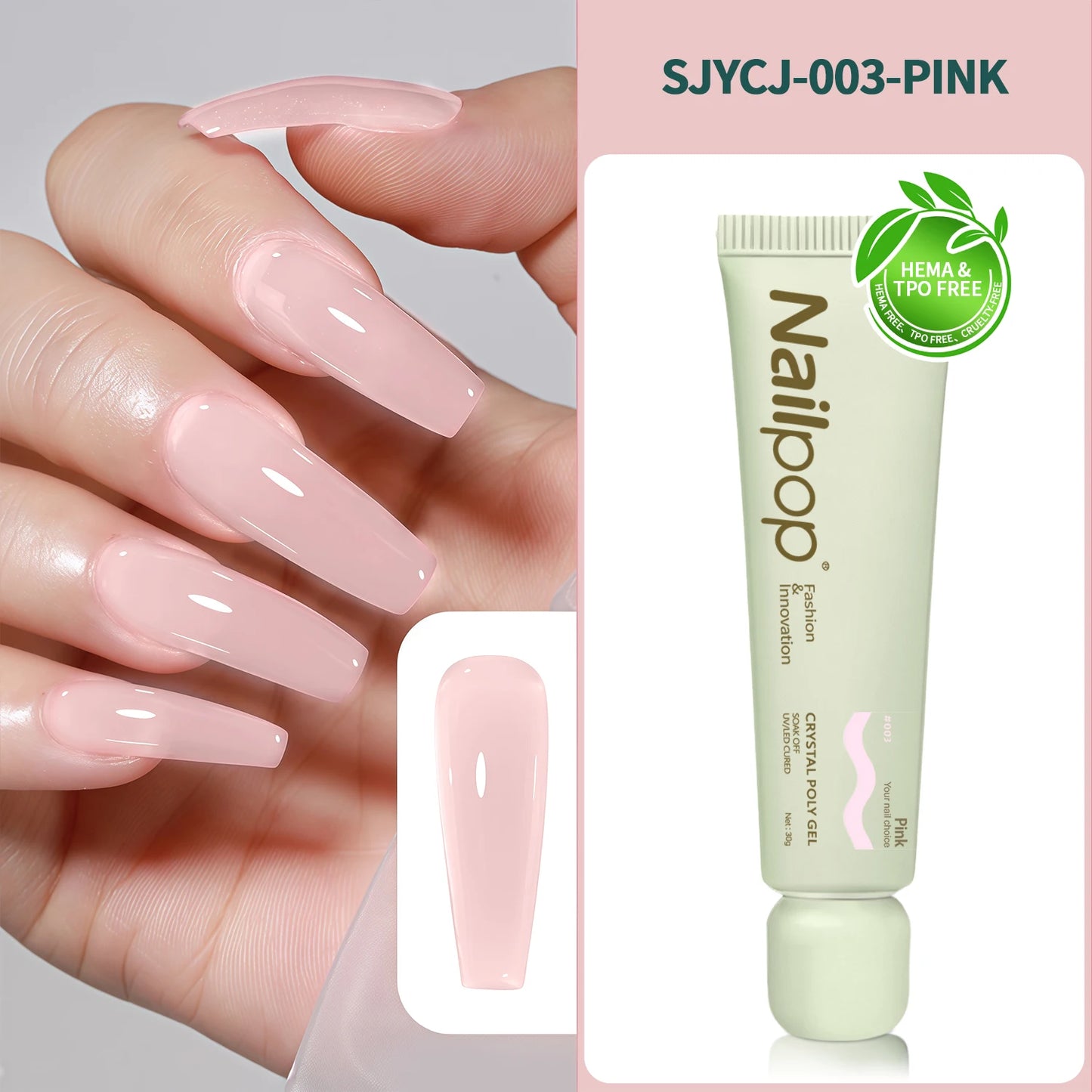 Nailpop TPO/HEMA-Free Crystal Poly Nail Gel Builder Gel 6 Colors For Nails Extension UV/LED Lamp Curing Fast Dry Perfect DIY 1pc