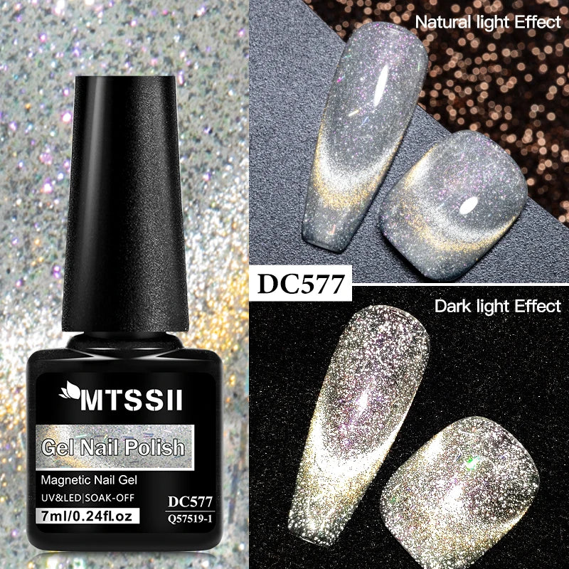 7ml Sparkling Glass Bead Cat Magnetic Gel Nail Polish Flash Black Spar Red Color Semi Permanent Soak Off UV Summer Gel Varnish