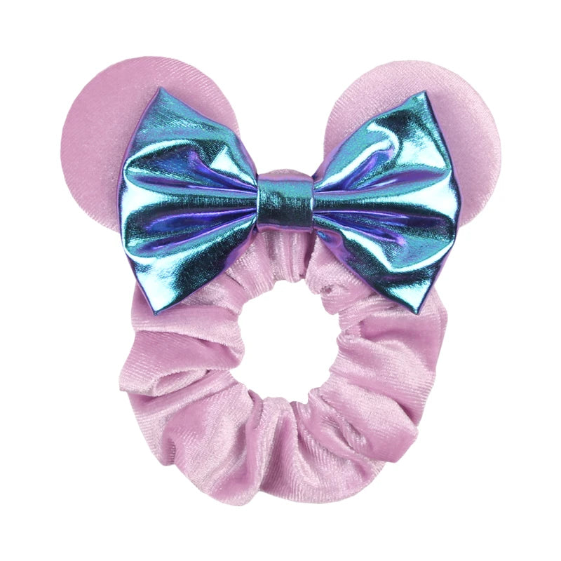 Disney Mouse Ears Velvet Scrunchies Hairband Women Elastic Ponytail Holder Girls Sequin Bow 2023 Kids Party DIY Hair Accessories