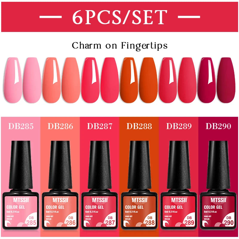 Mtssii 6PCS/Set Sparkly Nude Pink Gel Nail Polish Glitter Semi Permanent Nail Art LED UV Soak Off Gel Varnish Nail Supplies