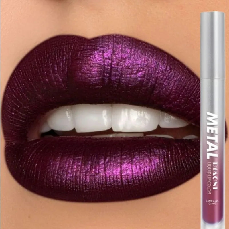 Glitter Metallic Liquid Lipstick Shimmer Easy To Color Non-stick Cup Lip Gloss Waterproof Shiny Lip Glaze Long Lasting Makeup