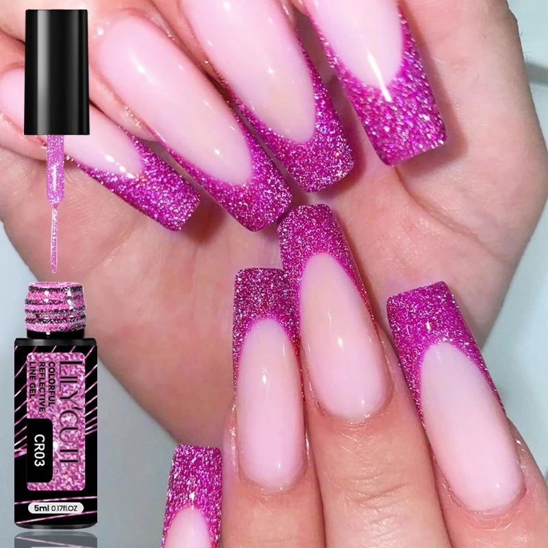 LILYCUTE 5ml Line Art Gel Nail Polish Gold Silver DIY Drawing Gel Reflective Glitter Design Semi Permanent Painting Gel Varnish