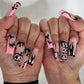 24pcs Glitter Pink Sequins Fake Nails 2025 Halloween Scary Skull Love Print False Nails Wearable European Ballet Press on Nails