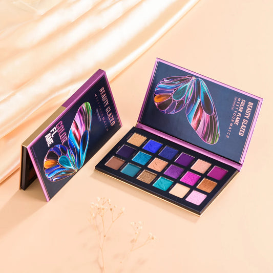 Butterfly 18 Color Eyeshadow Palette, Natural Matte Shimmer Metallic Satin Finish Eyeshadow, Charming Nude Makeup  Tray