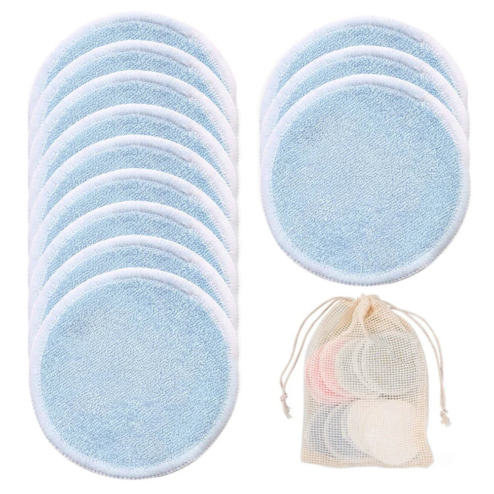 Reusable Bamboo Fiber Makeup Remover Pads 12pcs/Pack Washable Rounds Cleansing Facial Cotton Make Up Removal Pads Tool