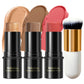 4pcs Contour Stick Set, Highlighter, Blush & Bronzer with Highlight Brush Long-Lasting, Perfect for Halloween & Graduation Gifts