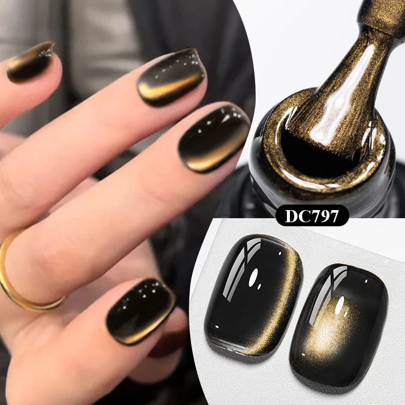 7ml Sparkling Glass Bead Cat Magnetic Gel Nail Polish Flash Black Spar Red Color Semi Permanent Soak Off UV Summer Gel Varnish