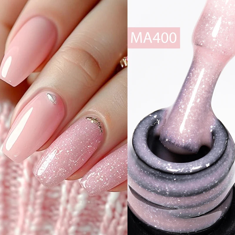 MEET ACROSS 7ml Rubber Base Gel Glitter Nude Pink White 2 In 1 Gel Nail Polish Nail Art Varnish For Nails Winter Autumn Manicure